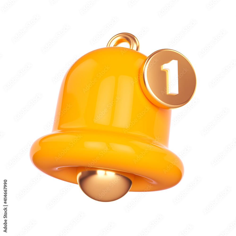 Minimal Notification bell icon isolated on white background. one new notification concept. Social Media element. 3d rendering Minimal Notification bell icon isolated on white background. one new notification concept. Social Media element. 3d rendering