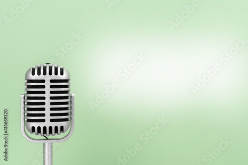 Microphone retro with copy space on greed background