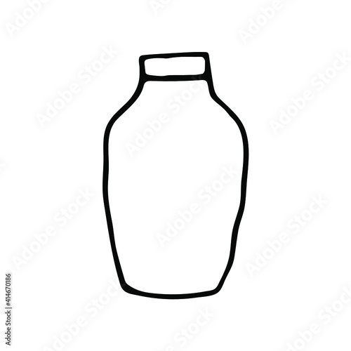 Simple doodle vector bottle for cards, posters, wrapping and design. Hand drawn flacon, isolated on white backdrop. Geometric shape, symbol llustration.