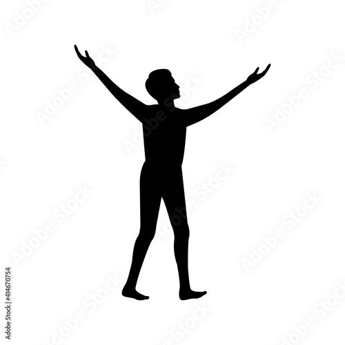 black silhouette design with isolated white background of man being hopeful