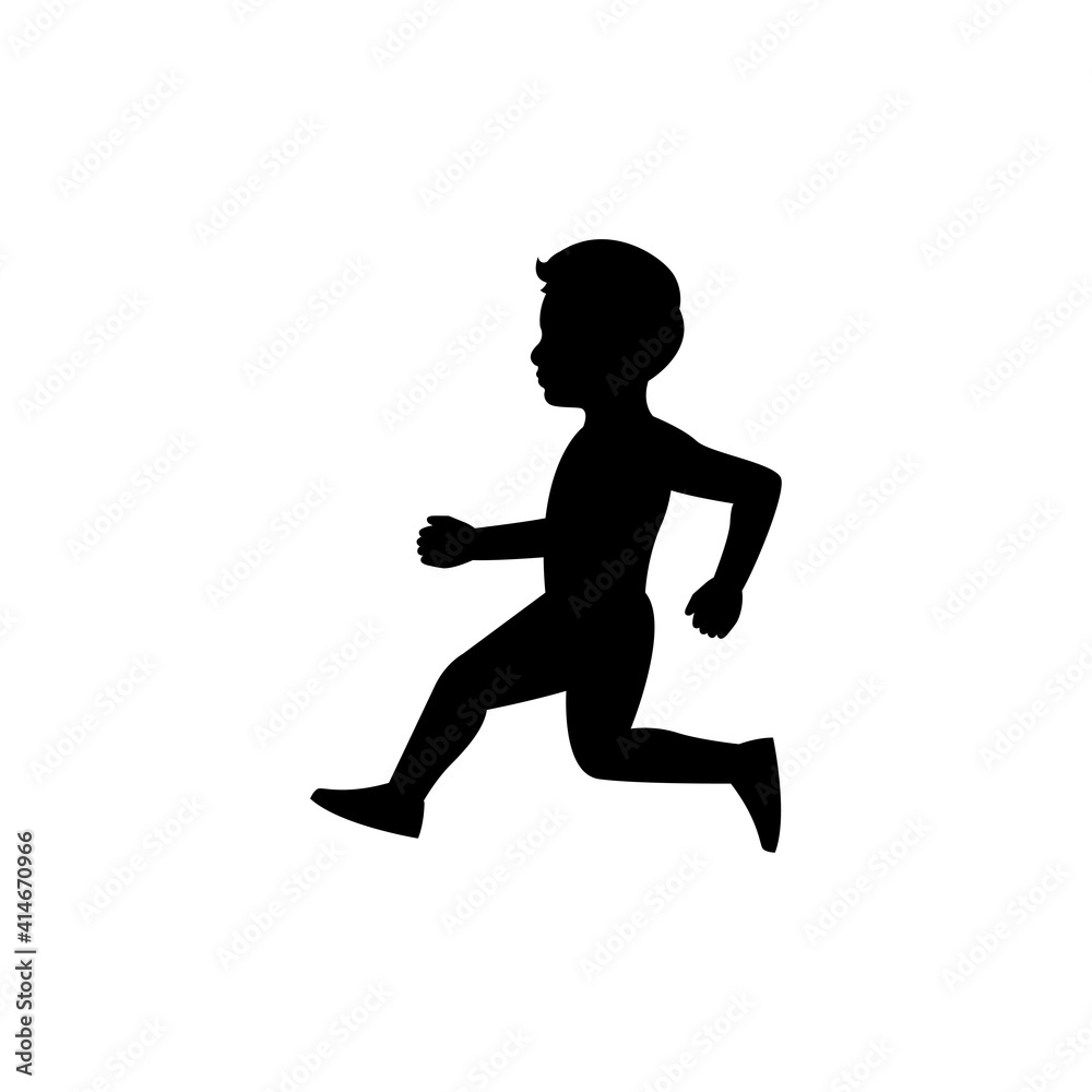 black silhouette design with isolated white background of boy running