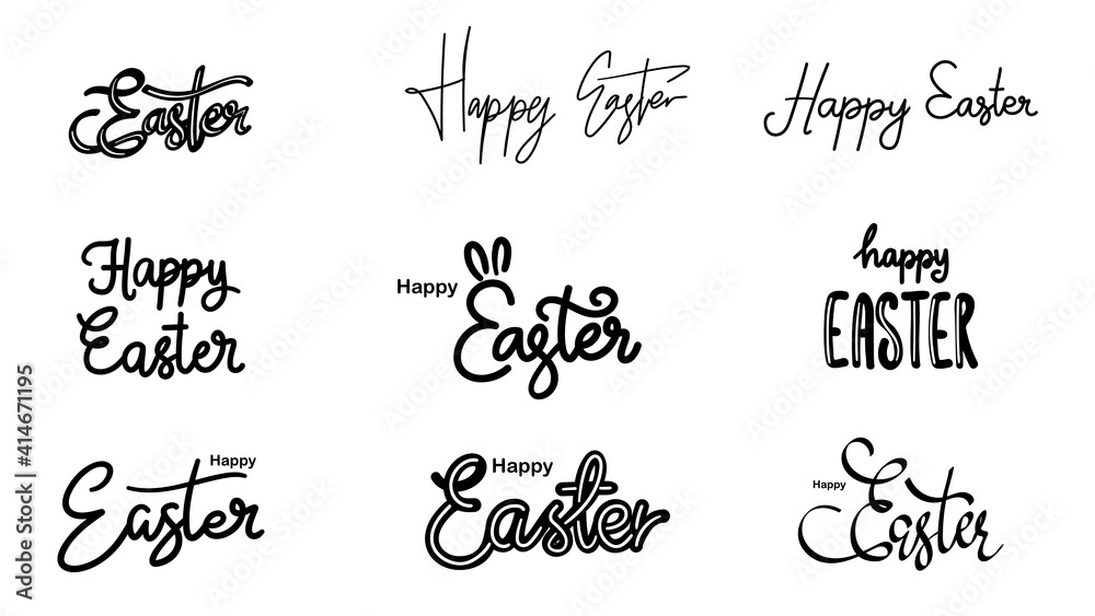 Happy Easter Hand drawn calligraphy Set ,isolated on white background ,Vector Illustration EPS 10