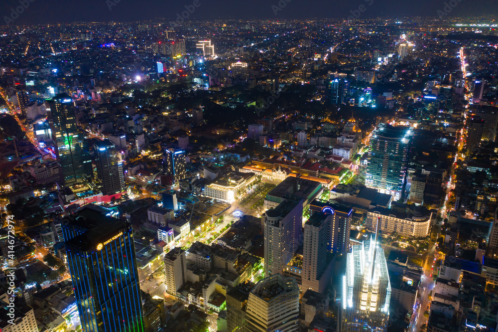 Fototapeta premium Beautiful night city, cityscape of Ho Chi Minh city, Vietnam