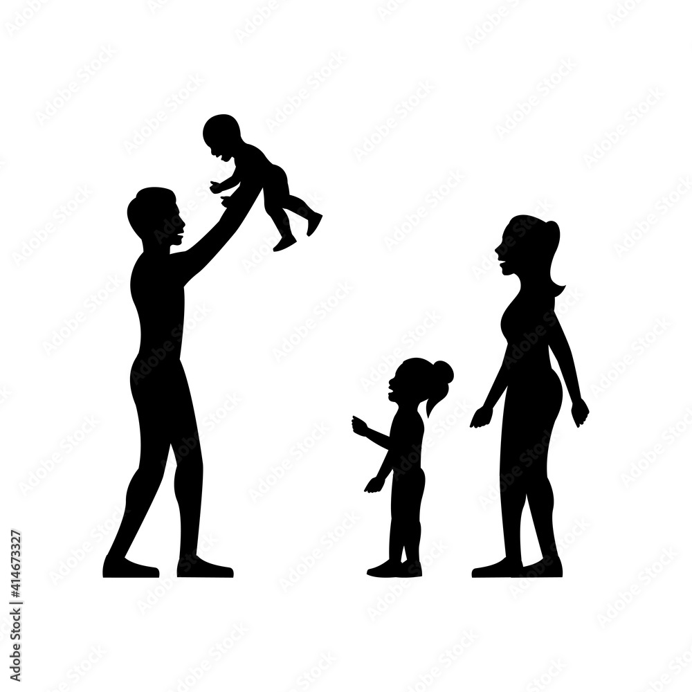 black silhouette design with isolated white background of family are happy