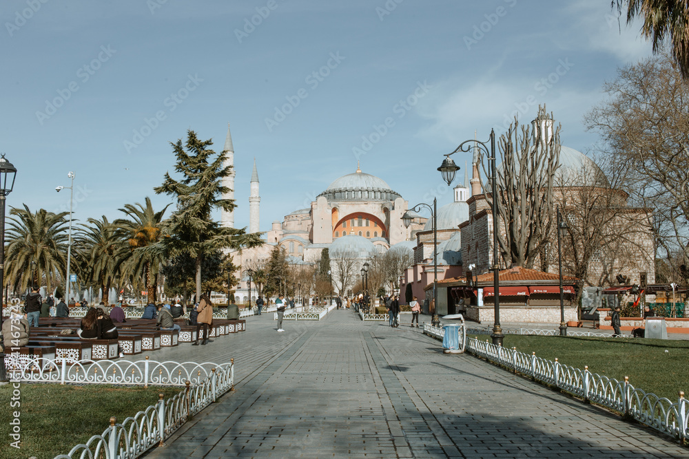 Istanbul, Turkey - 02 February 2021: the view on Istanbul streets in the pandemic time