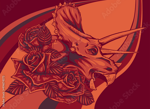 dinosaurus triceratops head with flower vector illustration design