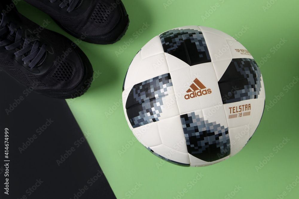 Jeddah Saudi Arabia February 17 2021 Adidas football. Adidas, multinational  company. Isolated on Black and Purple background. Product shots Stock Photo  | Adobe Stock
