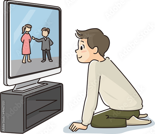 Boy watching TV in the near distance