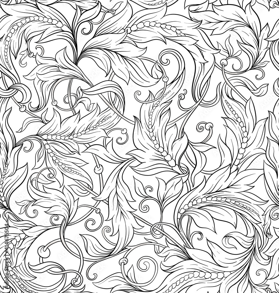 Seamless pattern, background In baroque, rococo, victorian, renaissance style. Trendy frolar vintage pattern. Colored vector illustration Seamless pattern, background In baroque, rococo, victorian, renaissance style. Trendy frolar vintage pattern. Colored vector illustration