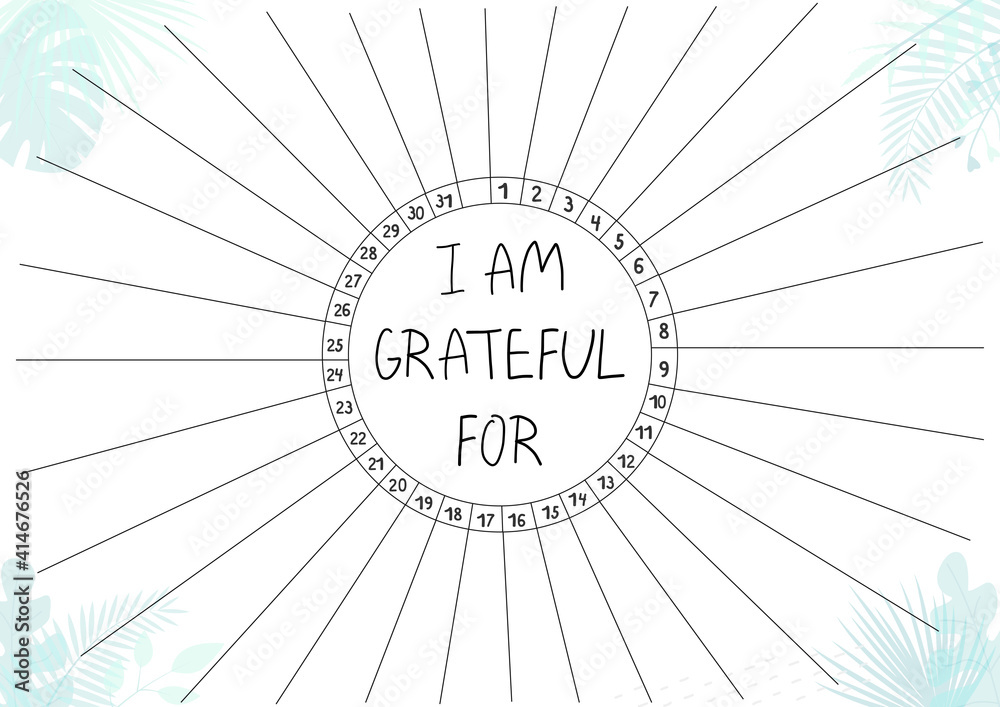 Obraz premium Gratitude log, printable A4 paper sheet with blank lines to fill and tropical leaves. Minimalist planner of grateful for journal page, tracker, daily planner template, blank for notebook.