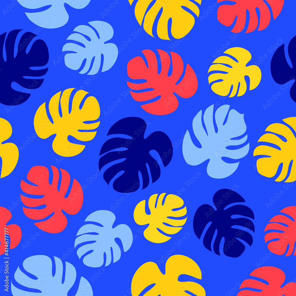 Trendy vector pattern in tropical style. Seamless botanical print for textile, print, fabric. Summer background. Jungle illustration. Monstera plant Trendy vector pattern in tropical style. Seamless botanical print for textile, print, fabric. Summer background. Jungle illustration. Monstera plant