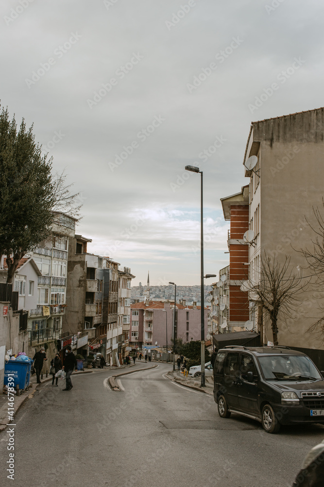 Istanbul, Turkey - 02 February 2021: the view on Istanbul streets in the pandemic time
