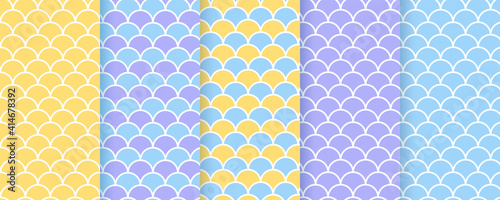 Scrapbook seamless pattern. Vector. Cute birthday prints. textures with polka dot, stripe, zigzag, heart, crown, fish scale. Pastel illustration. Retro background. Geometric trendy color backdrop