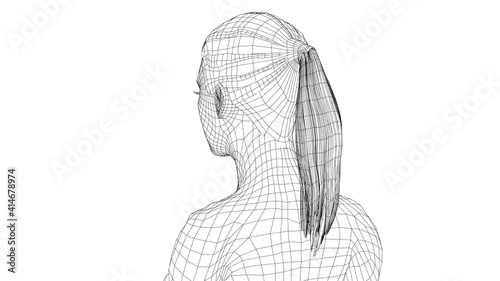 Wireframe portrait of a young beautiful girl