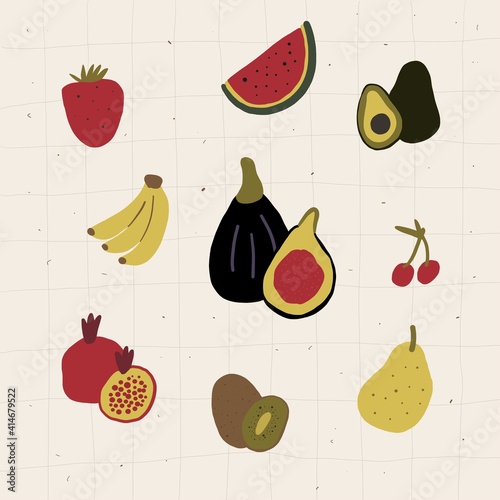 vector set of fruits illustrtion with mix fruits
