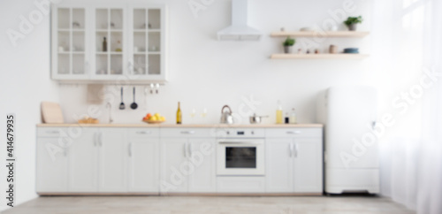 Modern minimalist flat, scandinavian, kitchen design at home © Prostock-studio
