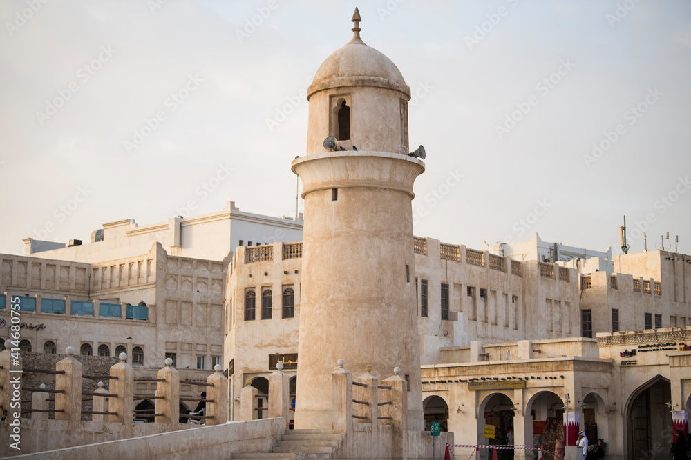 Architecture details of traditional arabian market Souq Waqif in Doha City in Qatar
