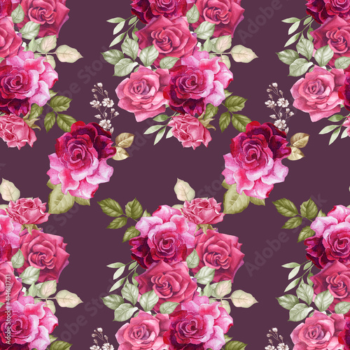 seamless pattern with roses.watercolor flowers