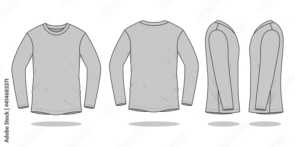 Blank Light Gray Long Sleeve T-Shirt Template On White Background.Front ...