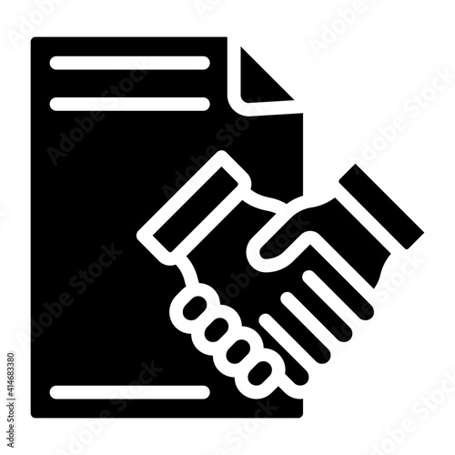 folded paper with handshake, agreement icon