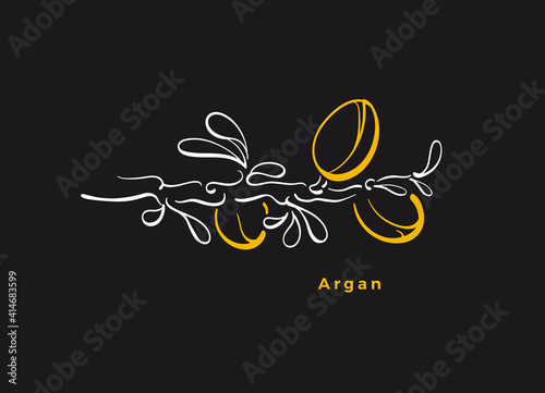 Argan symbol. Vector art line nut. Essential oil