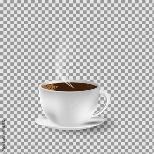 Realistic 3d a cup of coffee with smoke on isolated transparent background