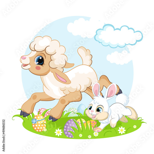 Little cute funny characters lamb and rabbit vector