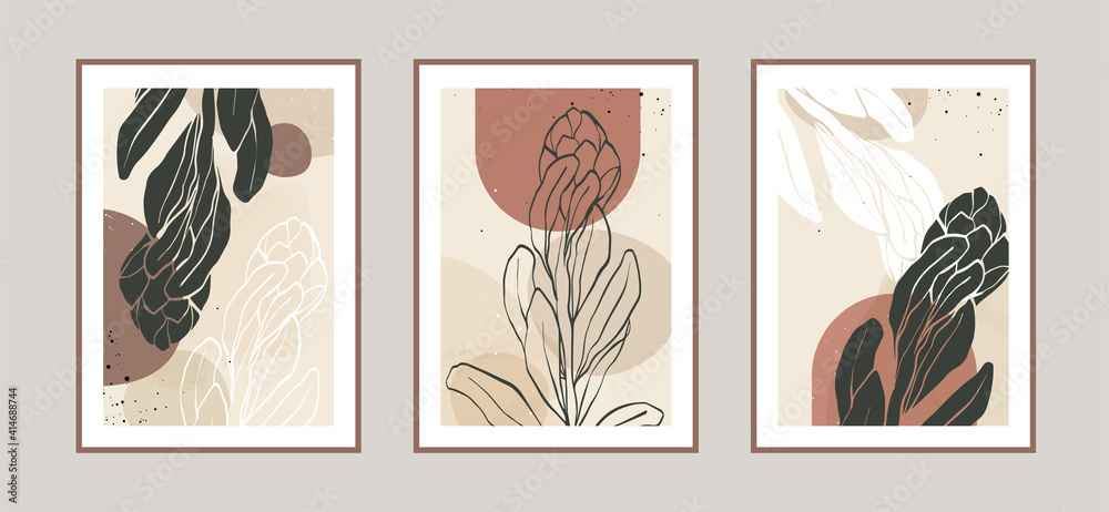 Modern abstract leaves line art background with different shapes for wall decoration, postcard or brochure cover design. Vector illustrations design Modern abstract leaves line art background with different shapes for wall decoration, postcard or brochure cover design. Vector illustrations design