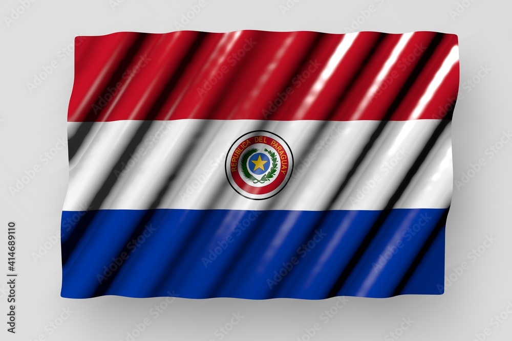 pretty shining flag of Paraguay with big folds lying isolated on grey - any occasion flag 3d illustration.. pretty shining flag of Paraguay with big folds lying isolated on grey - any occasion flag 3d illustration..