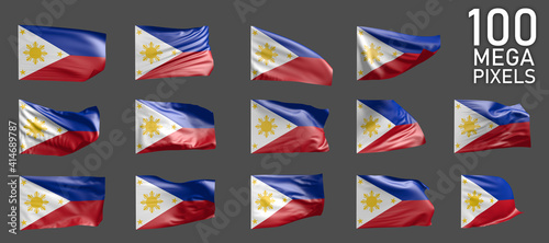 a lot of various images of Philippines flag isolated on grey background - 3D illustration of object