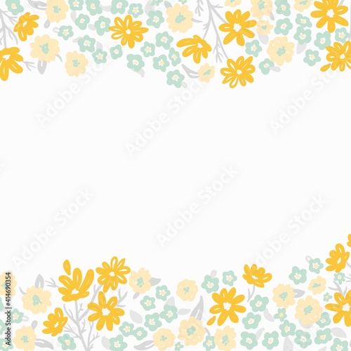 light spring floral border with tiny yellow flowers, square format