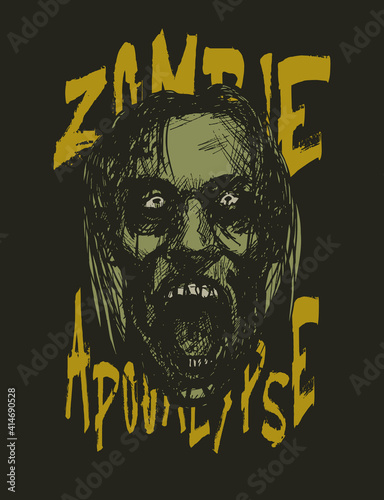 Zombie apocalypse. Zombie head. Hand drawn vector illustration