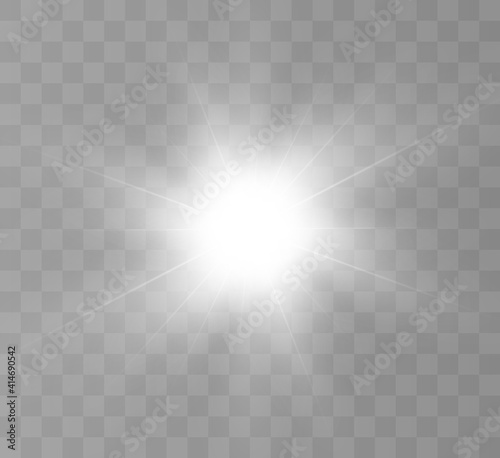 A bright flash of the sun with rays and glare. Vector 10 eps.