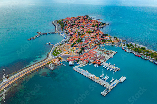 Sunset aerial view of the Bulgarian town Nessebar photo