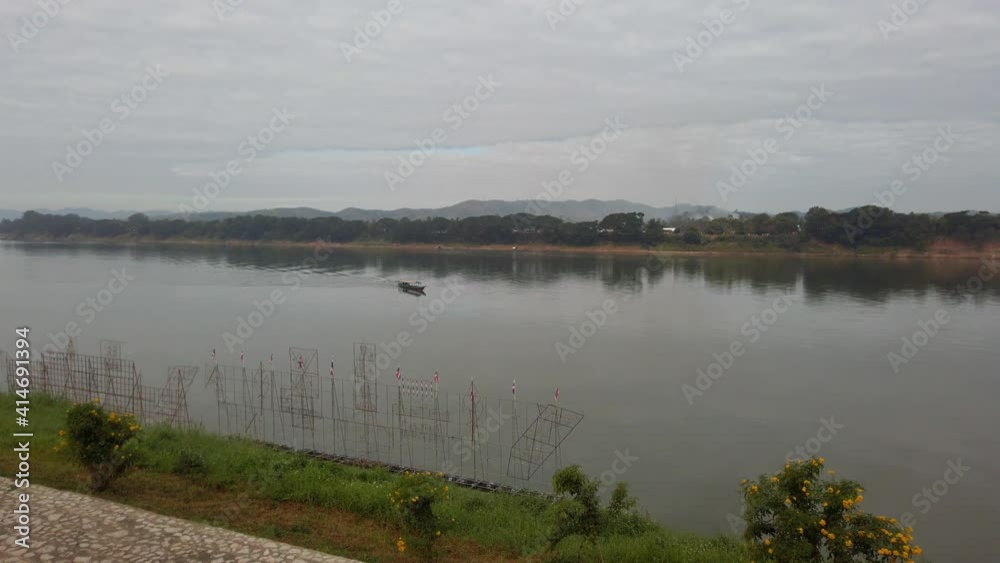 Panoramic View Of The Calm Scenery At The Mekong River - wide shot Panoramic View Of The Calm Scenery At The Mekong River - wide shot