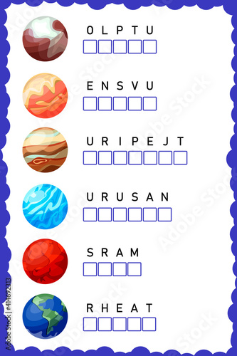 Put the letters in the correct order. Worksheet for education. Education logic game. Worksheet practice for preschool, elementary and middle school kids. Fun logic puzzle activity sheet.
