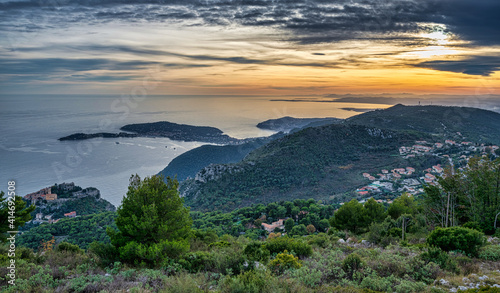 sunset over the mountains, french riviera