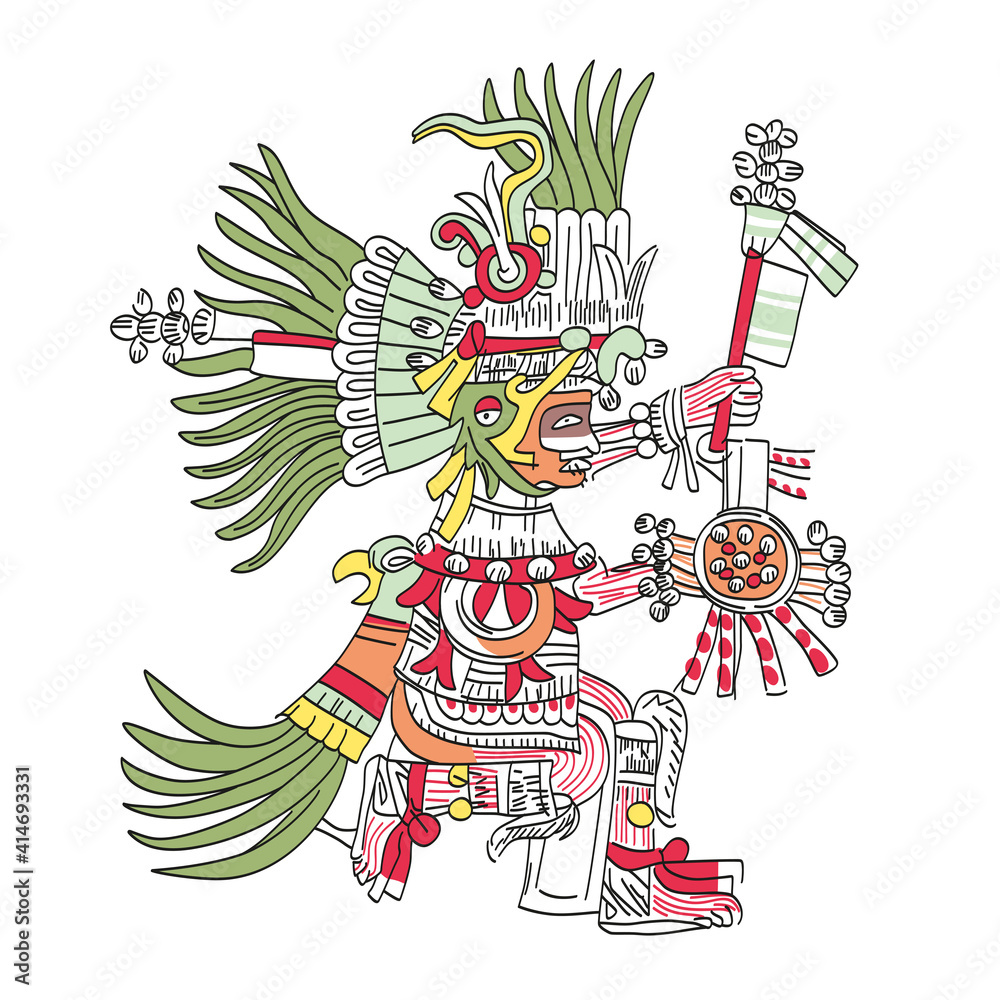 Huitzilopochtli, Aztec god, as depicted in Codex Telleriano-Remensis in ...