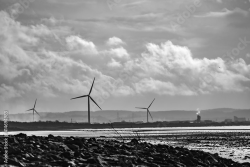 Wind turbines along the River Severn Estuary towards Avonmouth photo