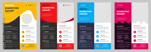 Corporate business flyer template design set with blue, magenta, red and yellow color. marketing, business proposal, promotion, advertise, publication, cover page. 