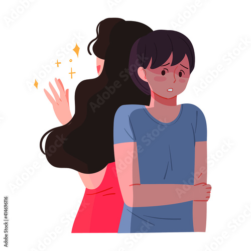 A woman with a sense of inferiority. Psychology or emotion concept illustration. A woman comparing herself to another person.