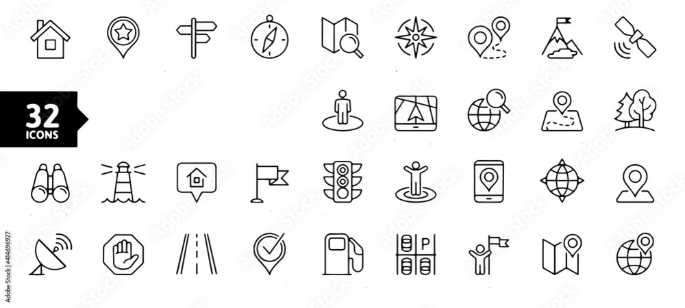 set of icons with navigation and with road set of icons with navigation and with road