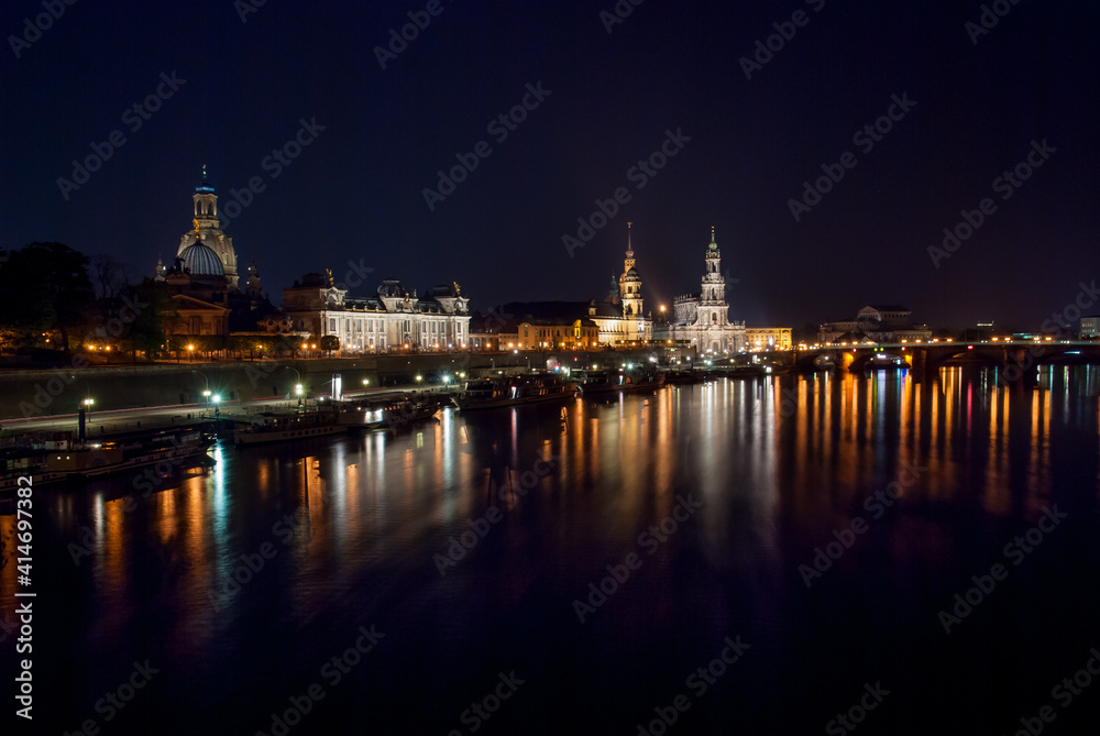 Old town panorama view in Dresden Germany from a bridge on Elbe river