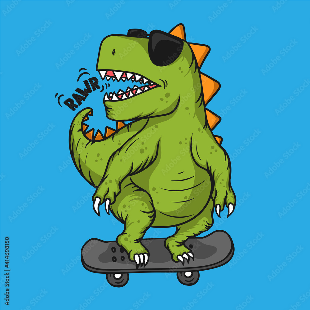 Cute t-rex with skateboard cartoon vector illustration design
