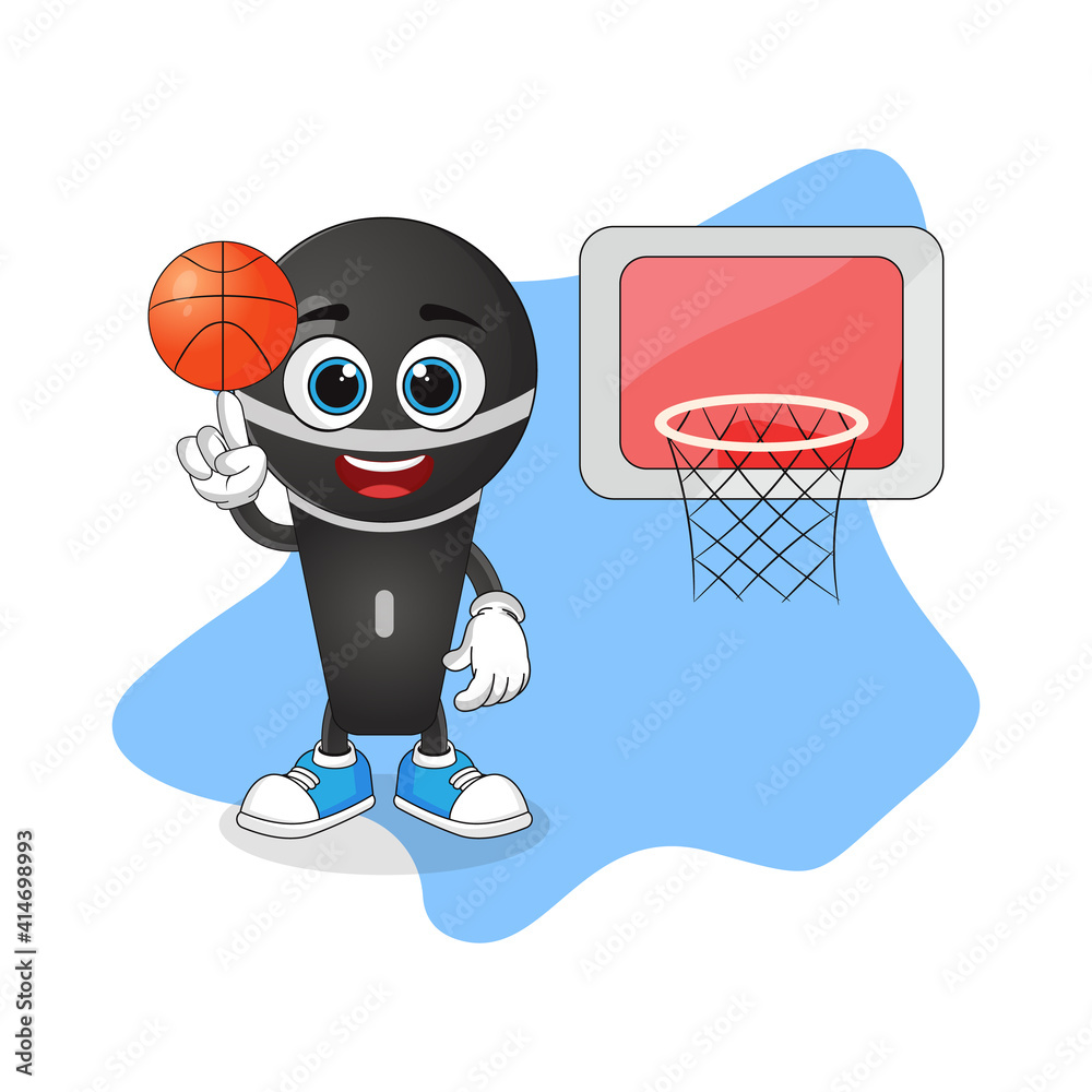 Cute Cartoon Microphone Playing Basketball, Good Design For Character Theme  Stock Vector | Adobe Stock