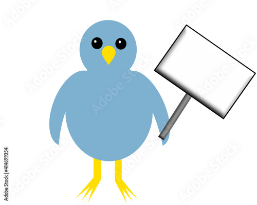 Blue bird with a sign