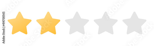 Rating sticker icon with two gold stars on a white background. Flat design. White background. Isolated vector icon. Vector gold background. Vector graphics.