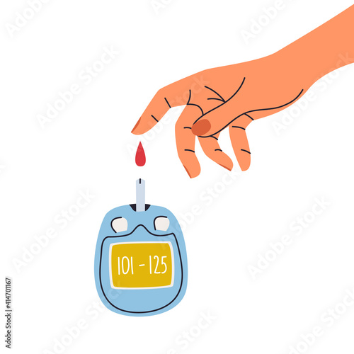 Dangerous sugar level flat cartoon illustration. Insulin meter tool medical  banner design. Diabetic disease prevention card. Hypoglycemia analysis test.
