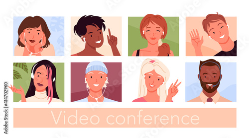 People avatars for video conference and social media chat, young girl and boy user faces
