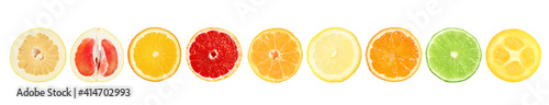 Set of different delicious citrus fruits on white background  banner design